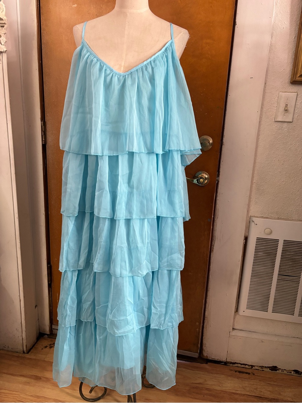 Blue Cake Tier Summer Maxi Dress  Size 18 - Picture 4 of 6